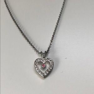 Silver and Pink Heart Necklace 16”